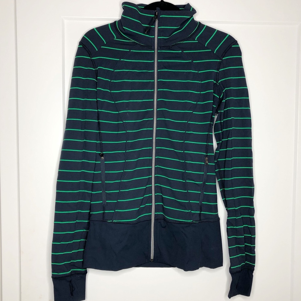 Lululemon, navy w/ green stripes jacket, size 6.